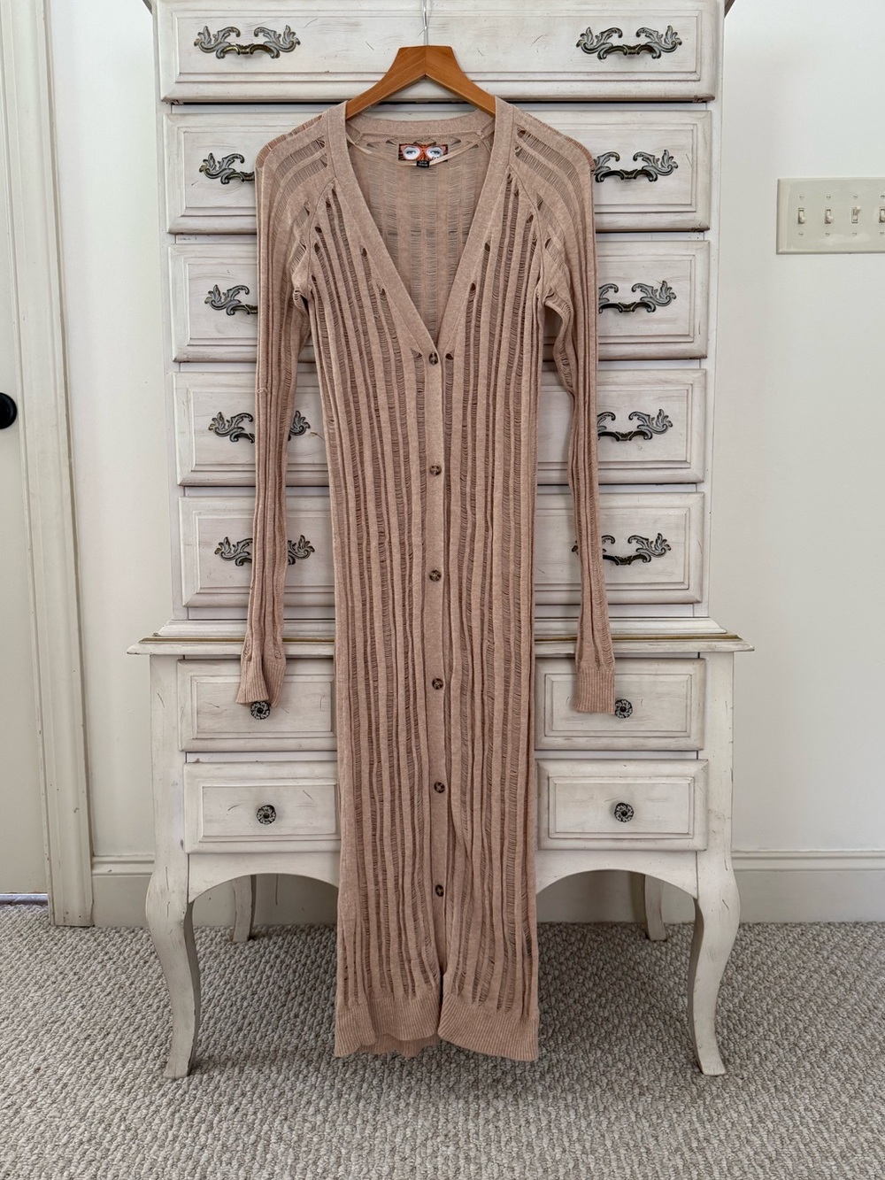 Volcom Long Ribbed Button-Up Cardigan in Taupe